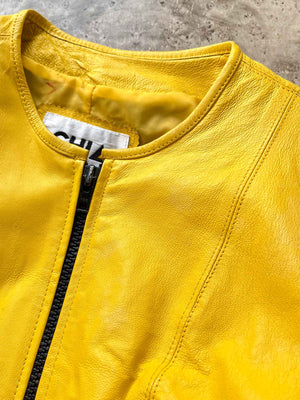 90s Yellow Leather Moto Jacket