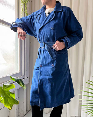 80s Bright Blue Belted Trench