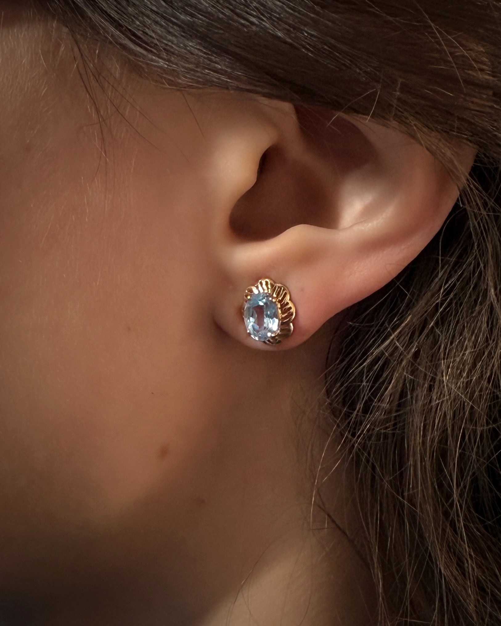 14K Gold Aquamarine Studs