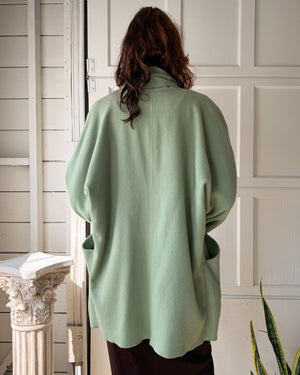 80s Sage Wool Scarf Coat | M-L