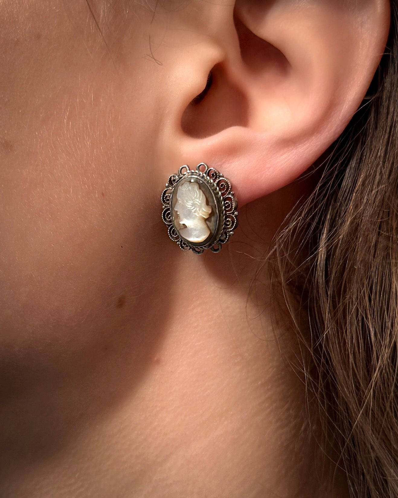 Antique Sterling Cameo Earrings