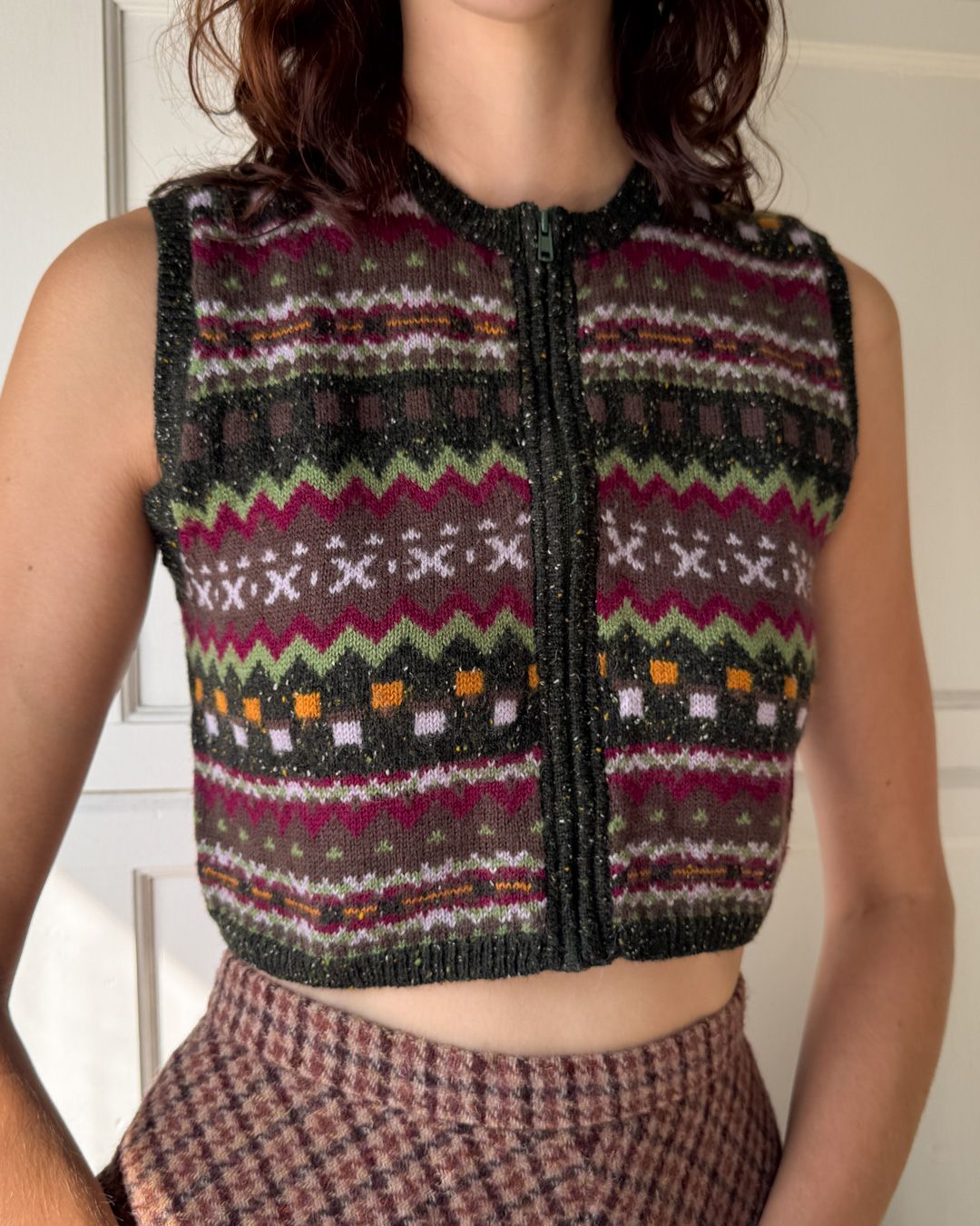90s Cropped Wool Zip Vest | S