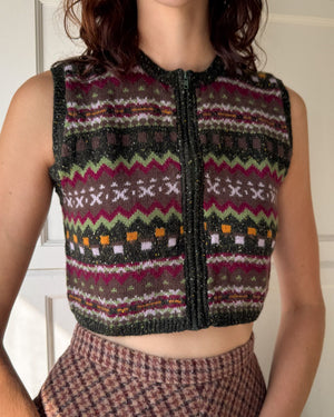 90s Cropped Wool Zip Vest | S