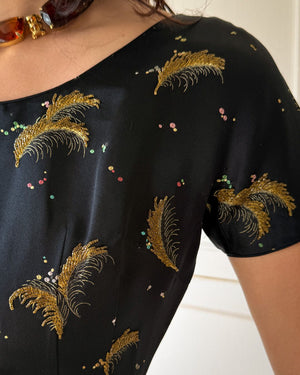 60s Beaded Silk Dress | S