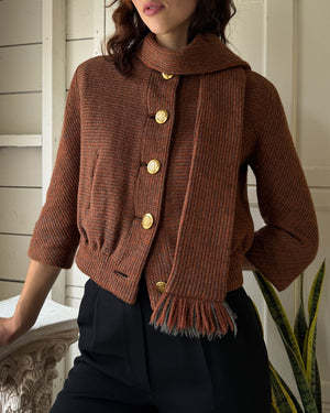 50s Wool Scarf Jacket | S-M
