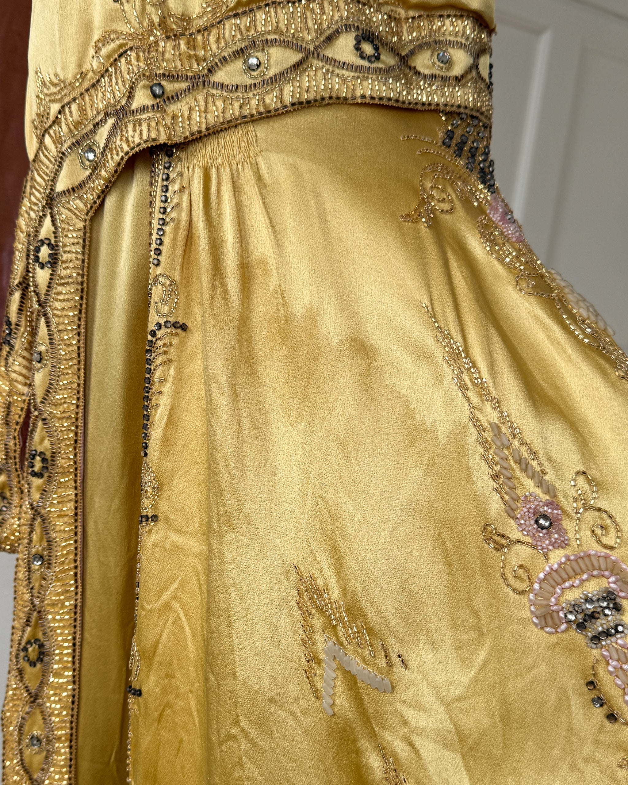 20s Gold Silk Beaded Dress | XS - Lucky Vintage 20s Gold Silk Beaded Dress | XS - Lucky Vintage