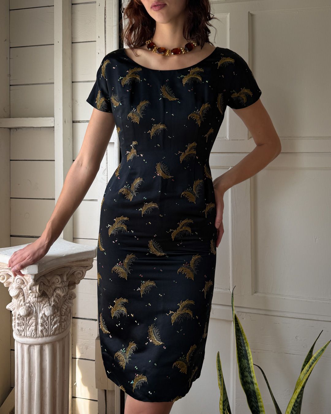 beaded silk dress 60s Lace Up Back Embellishment