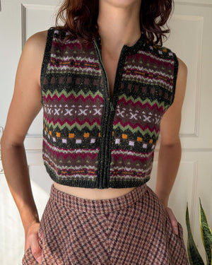 90s Cropped Wool Zip Vest | S
