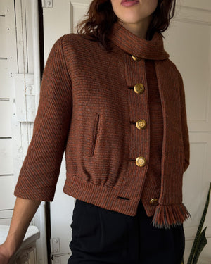 50s Wool Scarf Jacket | S-M