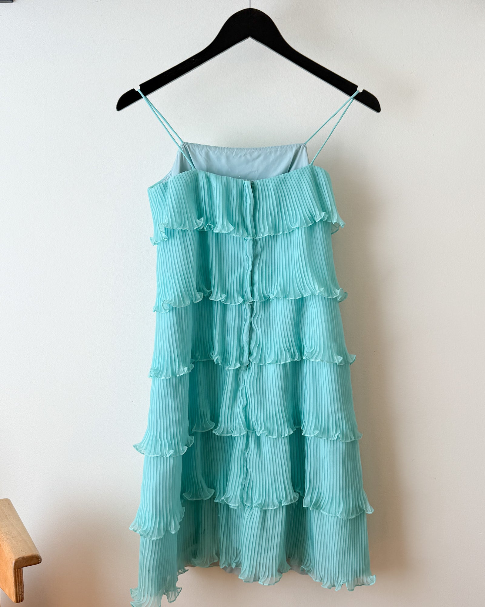 70s Aqua Ruffle Dress | XS