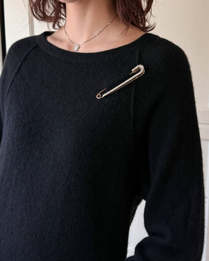 80s Black Cashmere Sweater Dress | M