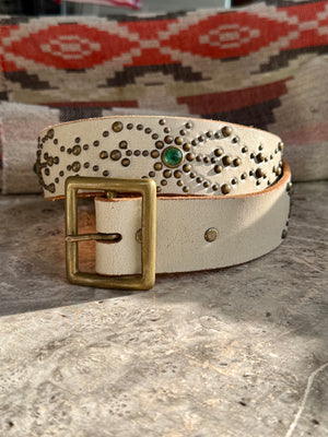 90s Rhinestone Studded Leather Belt