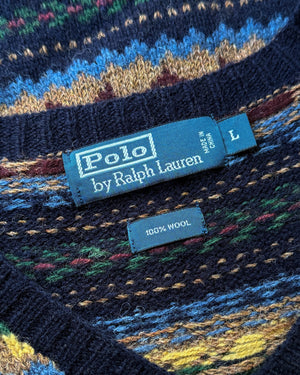 Ralph Lauren Navy Wool Fair Isle Sweater | L