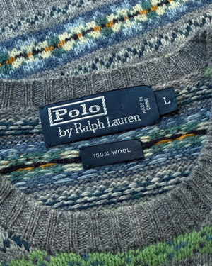Ralph Lauren Gray Wool Fair Isle Sweater | L