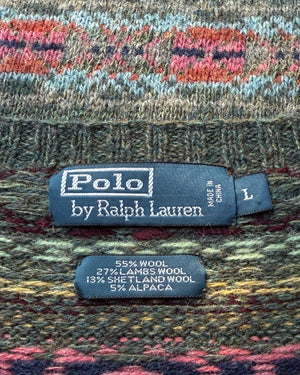 Ralph Lauren Green Wool Fair Isle Sweater | L