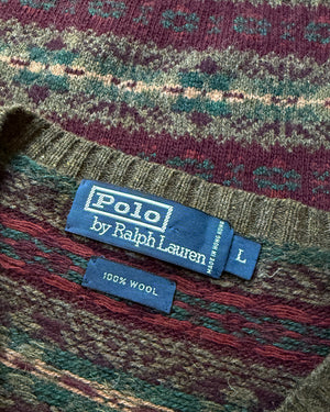Ralph Lauren Burgundy Wool Fair Isle Sweater | L