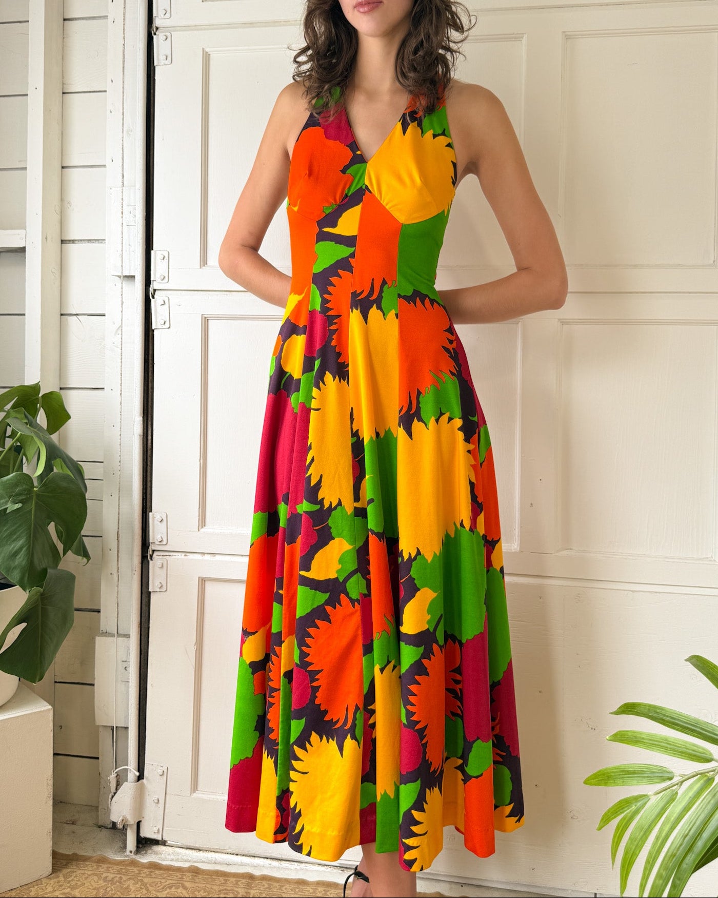70s Halter Maxi Dress | S