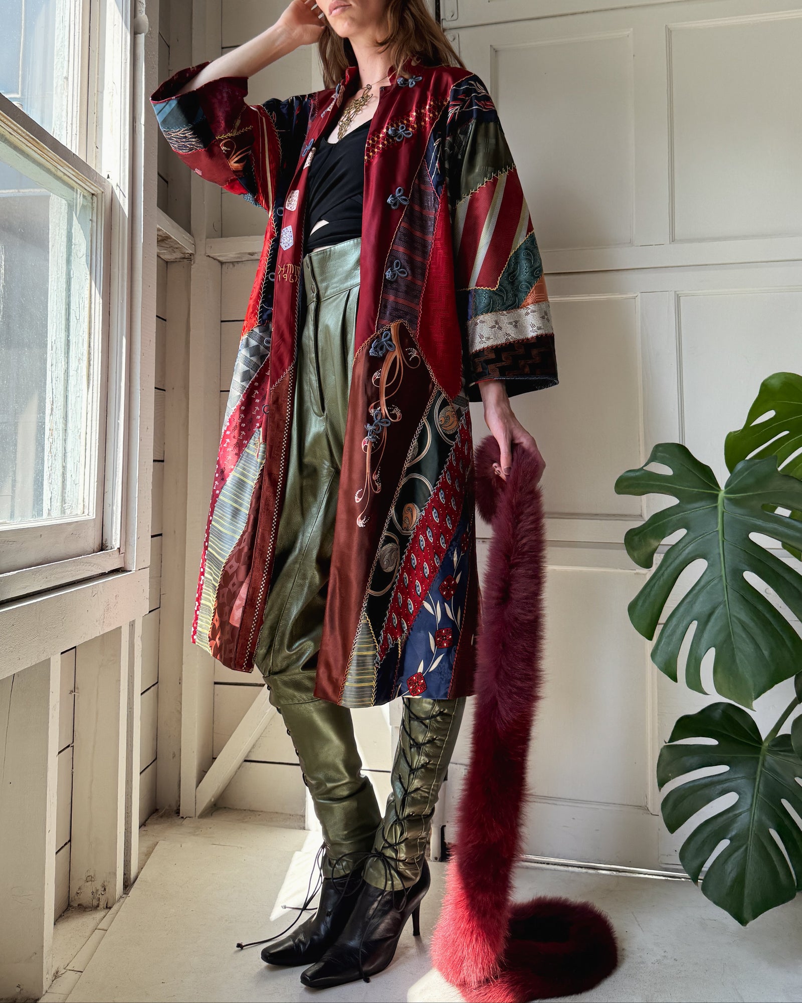 60s Silk Tie Patchwork Jacket | L