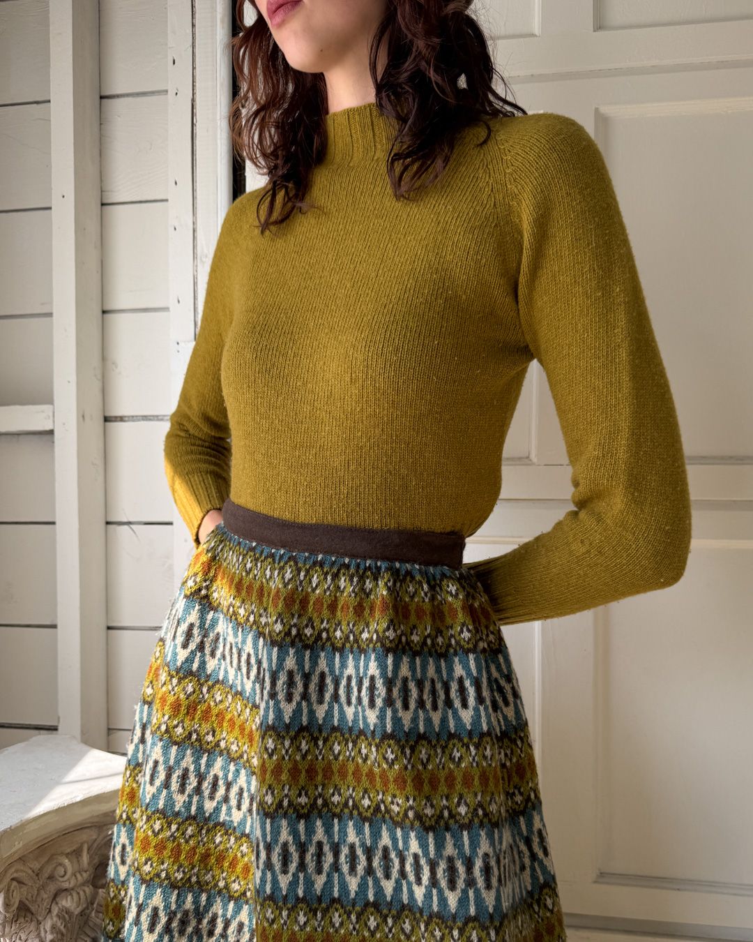 50s Fair Isle Wool Skirt | S