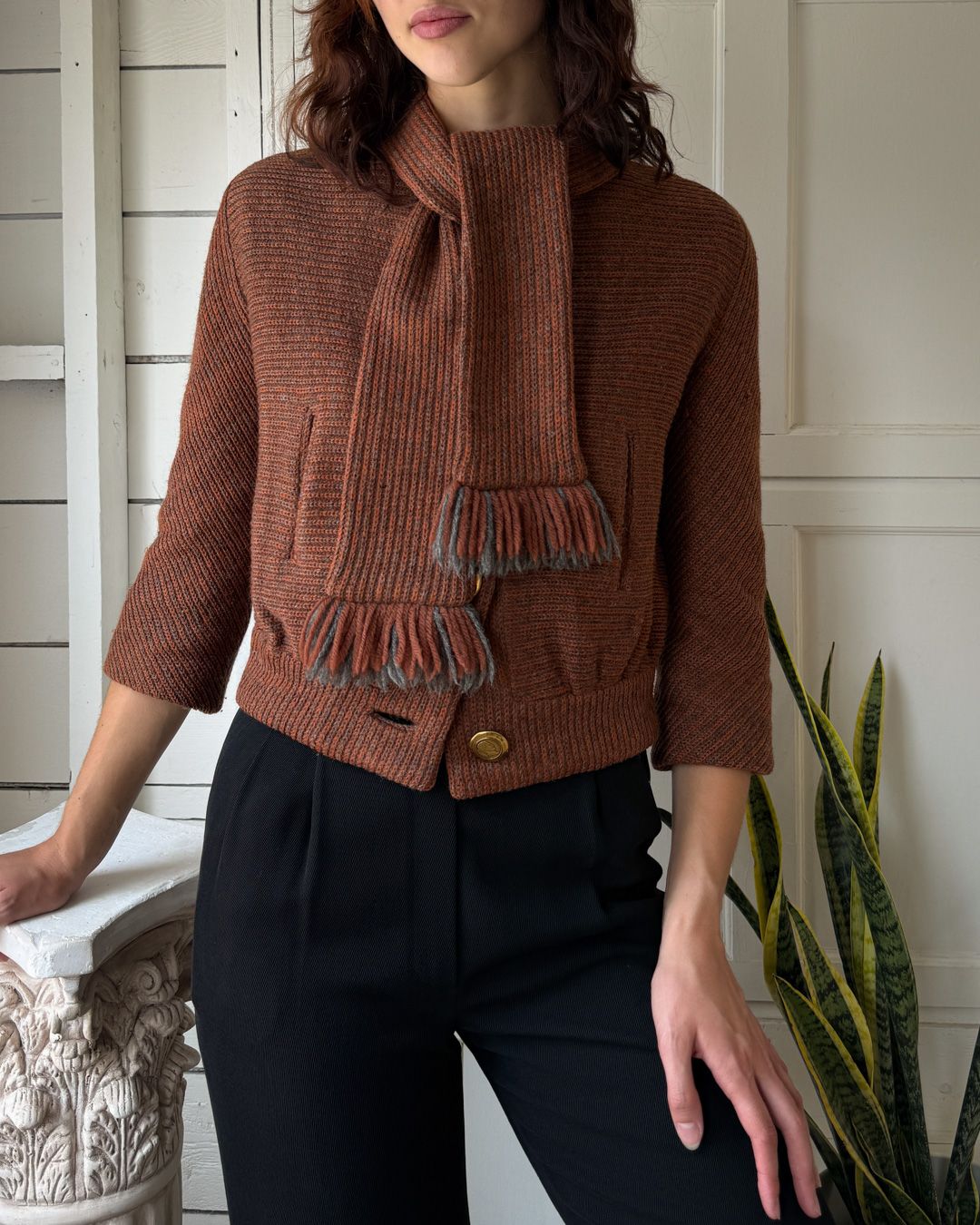 50s Wool Scarf Jacket | S-M