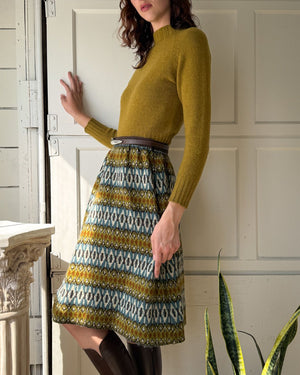 50s Fair Isle Wool Skirt | S