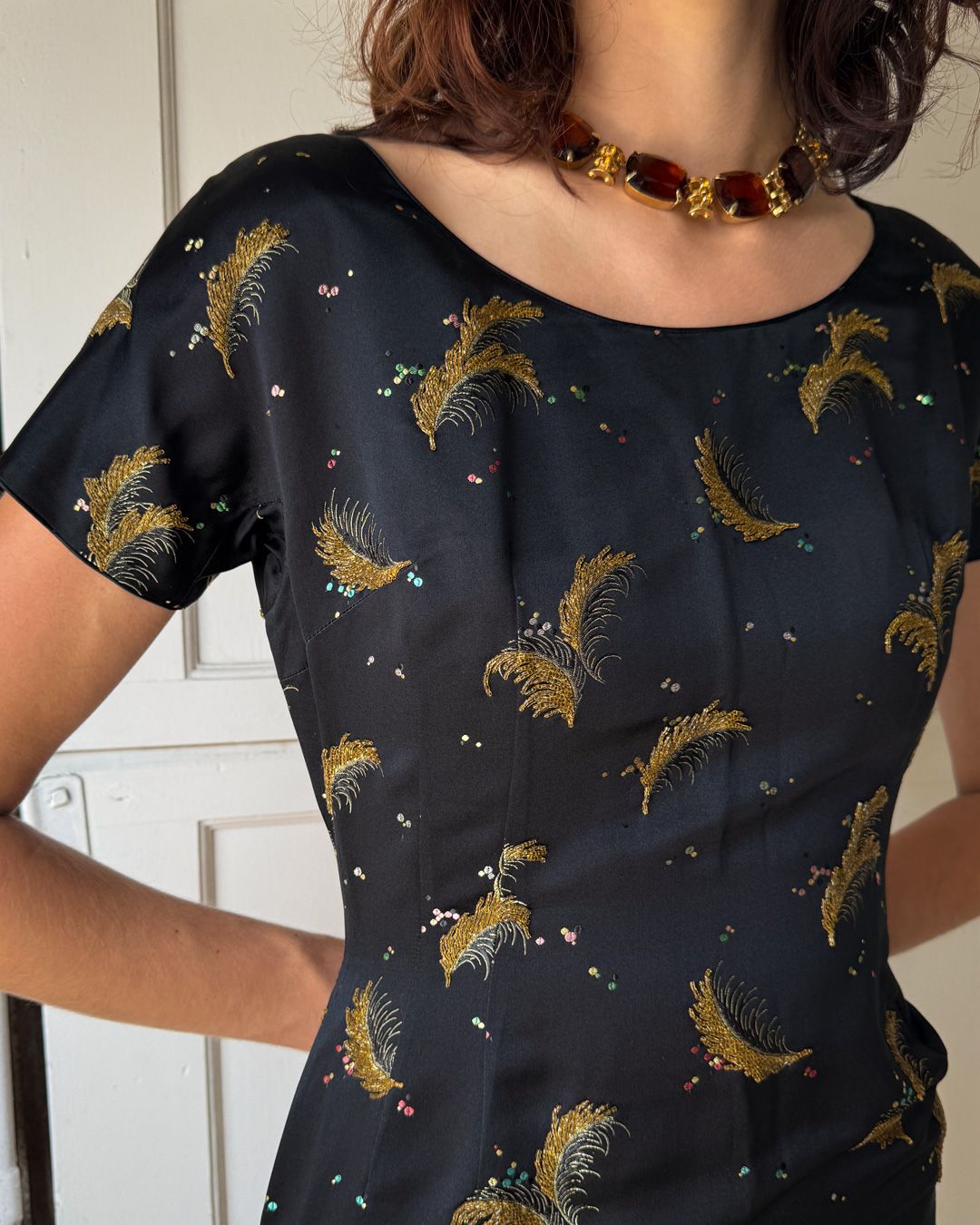 60s Beaded Silk Dress | S