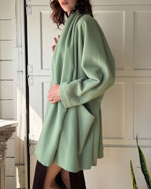 80s Sage Wool Scarf Coat | M-L