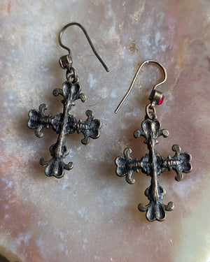 90s Jeweled Brass Cross Earrings