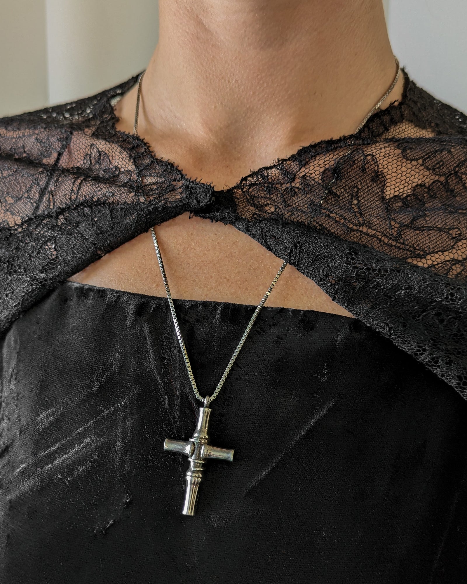 Gucci Sterling Bamboo Cross Pendant Necklace