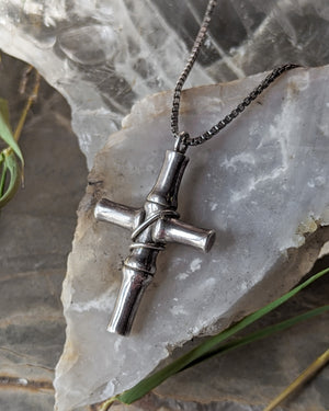 Gucci Sterling Bamboo Cross Pendant Necklace