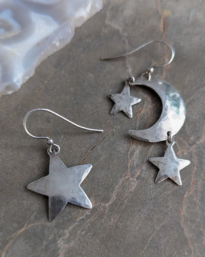 90s Sterling Silver Moon & Star Earrings