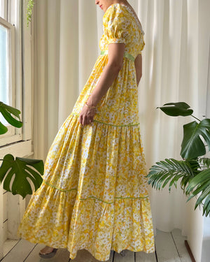 60s Floral Cotton Maxi Dress