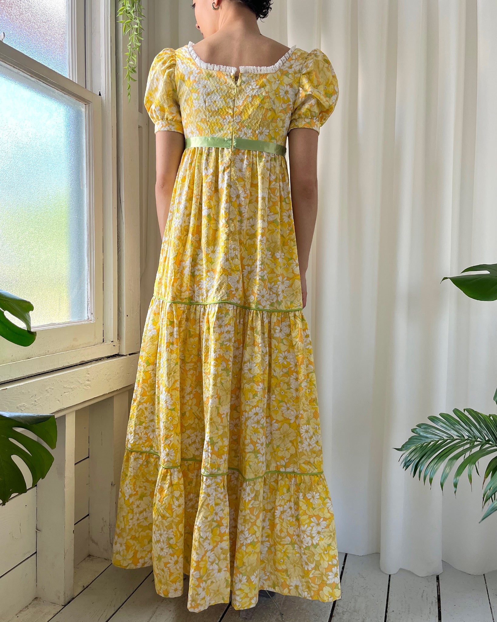 60s Floral Cotton Maxi Dress - Lucky Vintage
