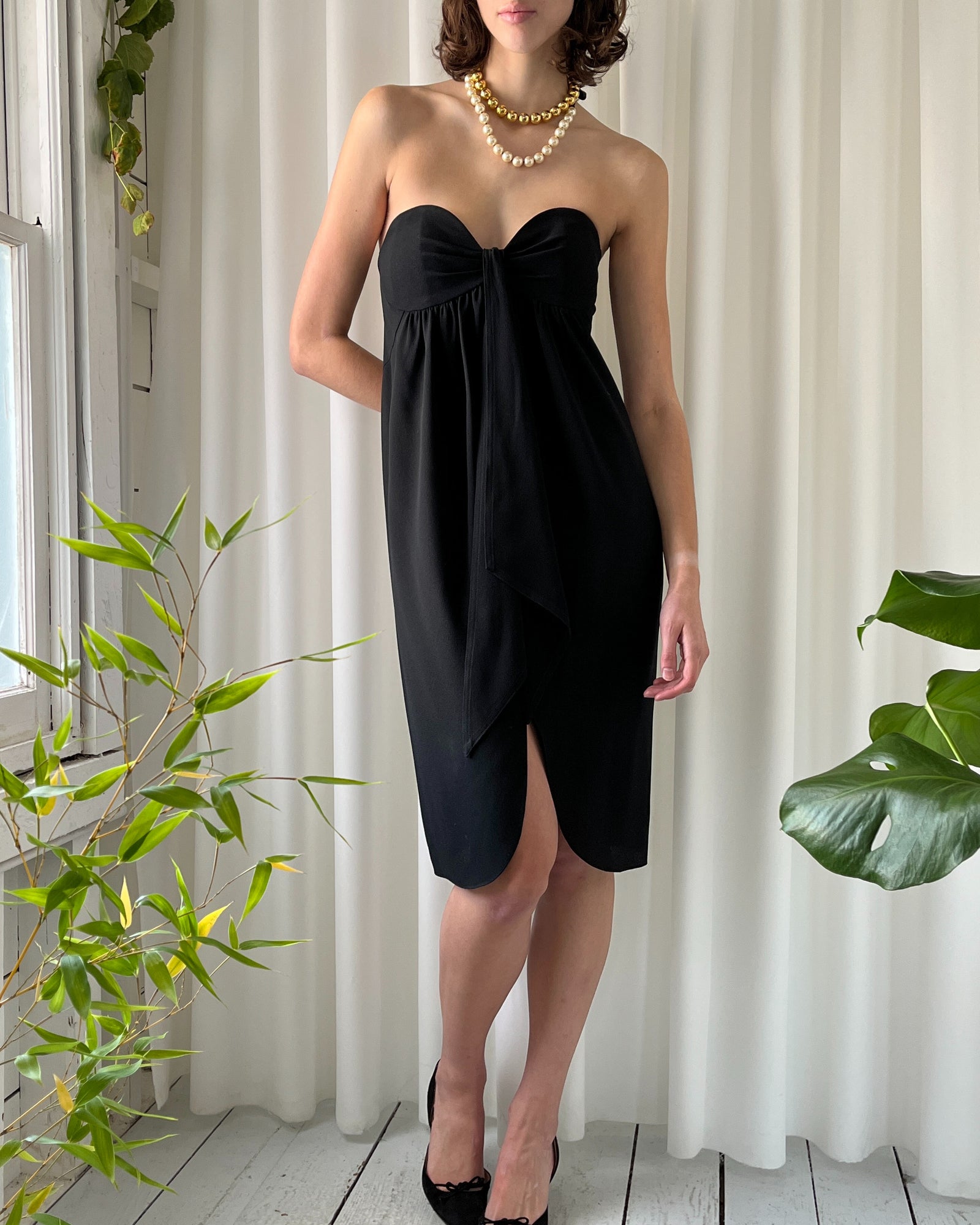 90s Strapless Black Dress | M