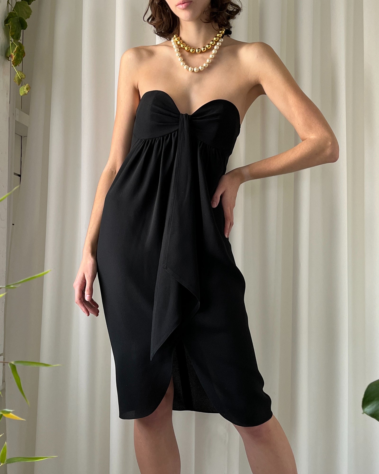 90s Strapless Black Dress | M