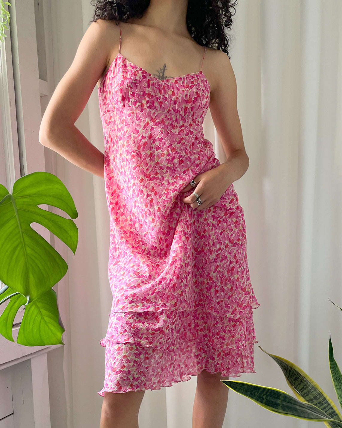 Y2K Pink Silk Slip Dress - Lucky Vintage