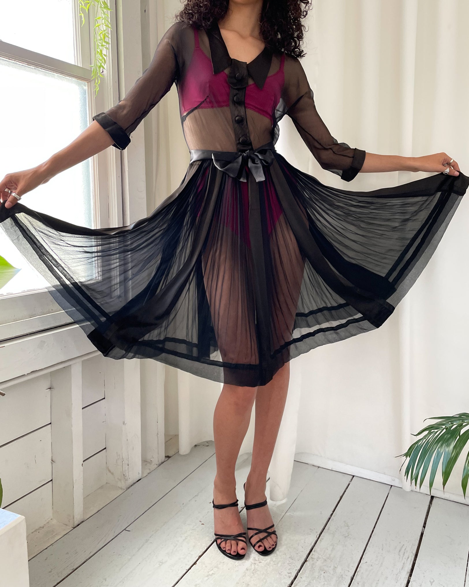 50s Sheer Black Silk Dress