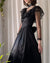 80s Gunne Sax Black Satin Dress | S-M