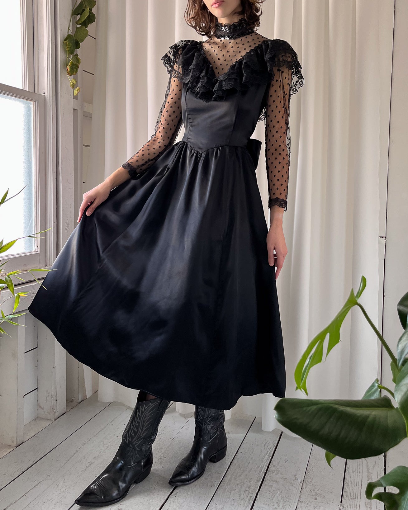 Black Midi Dress Satin Cutout | Ally Fashion