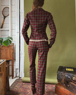00s Plaid Wool Pant Suit | S
