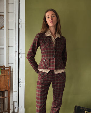 00s Plaid Wool Pant Suit | S