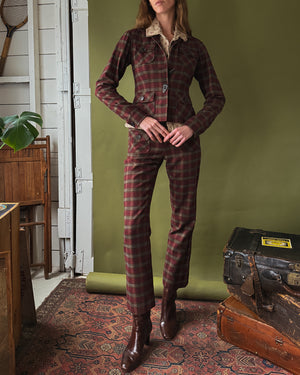 00s Plaid Wool Pant Suit | S