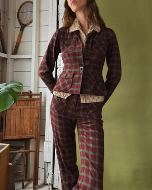 00s Plaid Wool Pant Suit | S