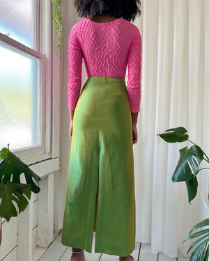 Y2K Iridescent Green Maxi Skirt