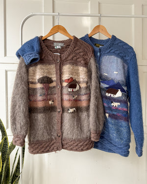 80s Brown Pastoral Mohair Cardigan | L