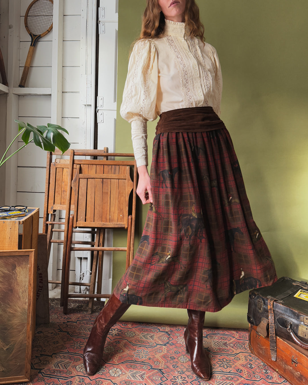 80s Ralph Lauren Equestrian Print Skirt | S