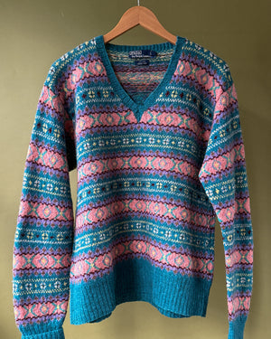 Ralph Lauren Teal Wool Fair Isle Sweater | L
