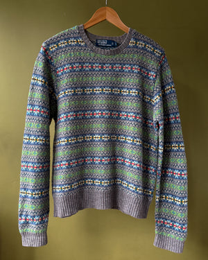 Ralph Lauren Gray Wool Fair Isle Sweater | L