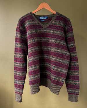 Ralph Lauren Burgundy Wool Fair Isle Sweater | L