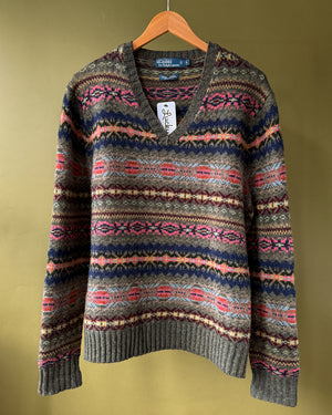 Ralph Lauren Green Wool Fair Isle Sweater | L
